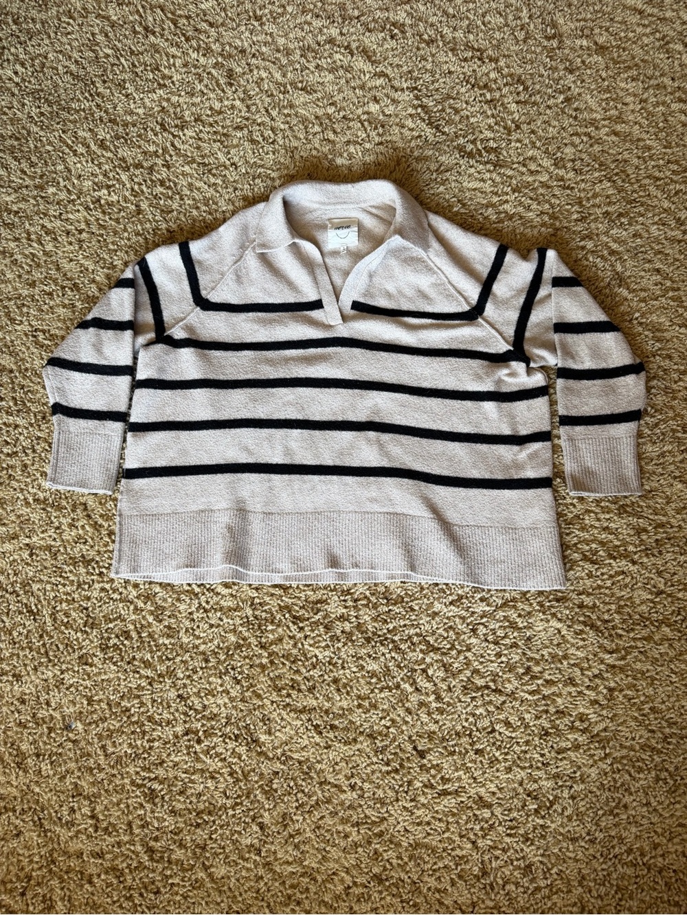 Aerie Cream Black Striped Collared Sweater XL Soft Cozy Knit